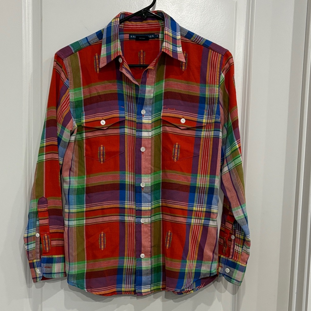 Ralph Lauren Western Style Button Up Shirt Sz 4 100% linen!